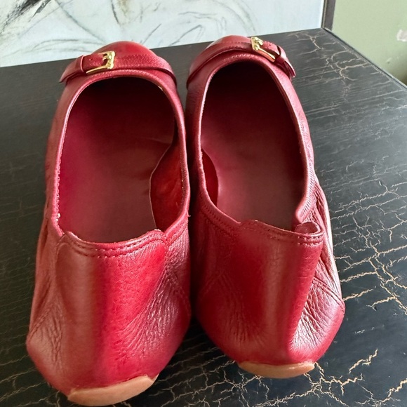 Cole Haan Red Flats with Glossy Finish and Gold Buckle - Picture 4 of 7